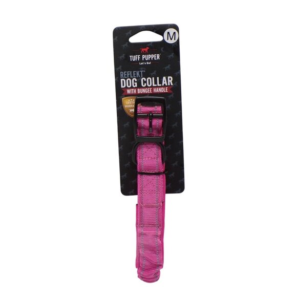 Tuff Pupper Reflective Dog Collar W/Bungee Handle Medium Pink Adjustable Durable - Picture 2 of 3